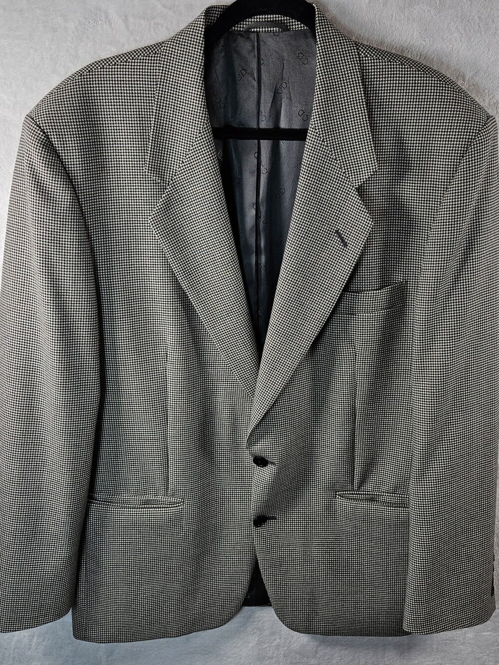 Christian Dior Jacket Mens 44R Gray Wool Long Sleeve Houndstooth Blazer *Read*